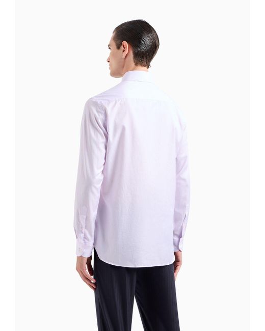 Camicia Regular Fit In Cotone Luxury Micro Rigato di Giorgio Armani in White da Uomo