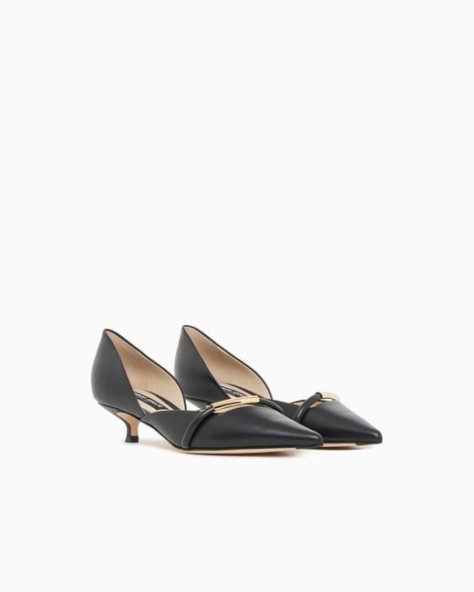 Giorgio Armani White Pointed Toe Leather Pumps With Strap And Low Heel