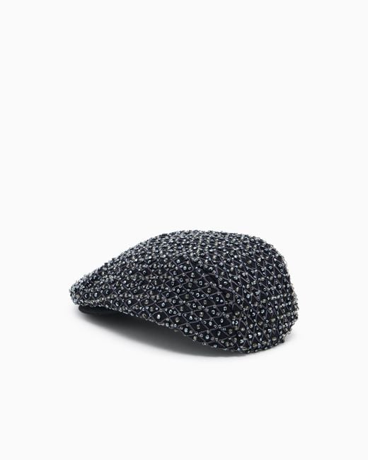 Giorgio Armani Blue Embroidered Wool Flat Cap
