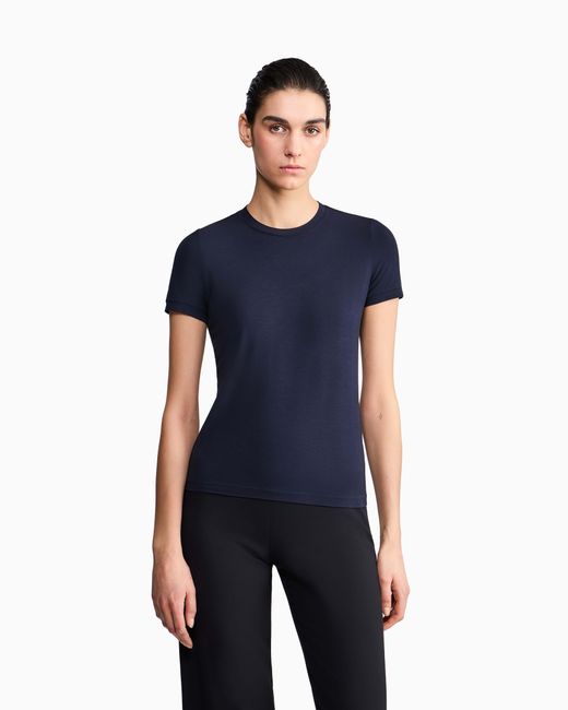 Giorgio Armani Blue Jersey T-Shirt With A Crew Neck And Short Sleeves