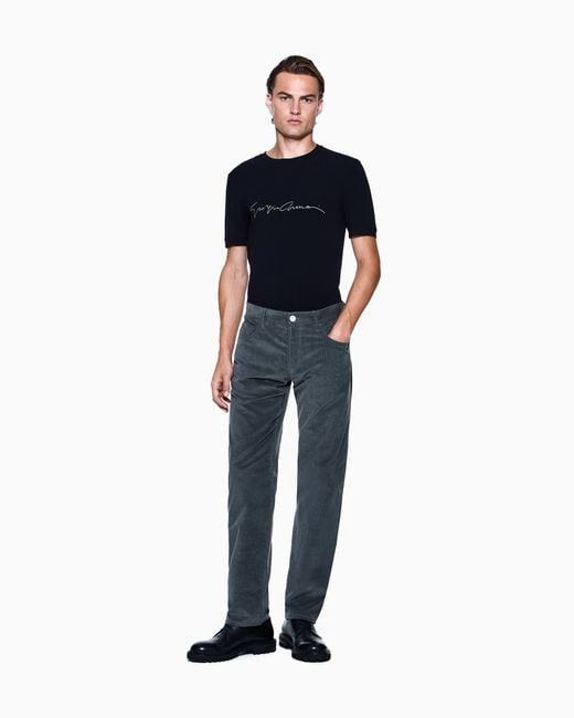 Giorgio Armani Blue Five-Pocket Corduroy Trousers for men