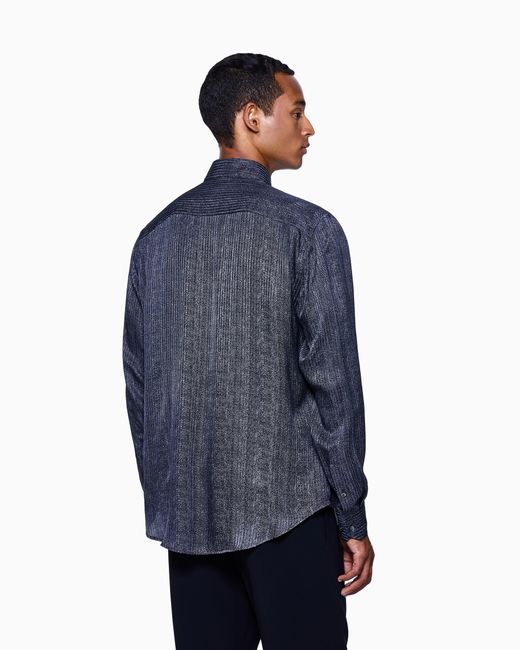 Camisa Regular Fit De Viscosa Y Seda Estampada Giorgio Armani de hombre de color Blue