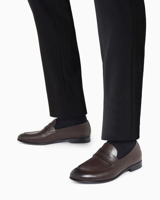 Giorgio Armani White Classic Calf Leather Penny Loafers for men