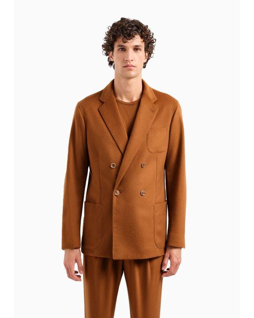 Giorgio Armani Brown Vicuña Double-breasted Jacket In Pure Lightweight Vicuña Cloth for men