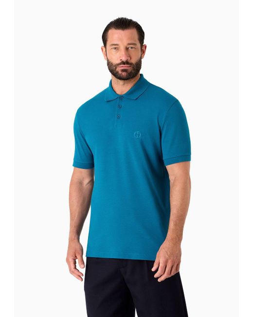 Giorgio Armani Blue Stretch Cotton Piqué Polo Shirt for men