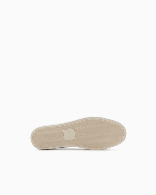 Giorgio Armani White Suede Slip On With Threading And Rubber Sole for men