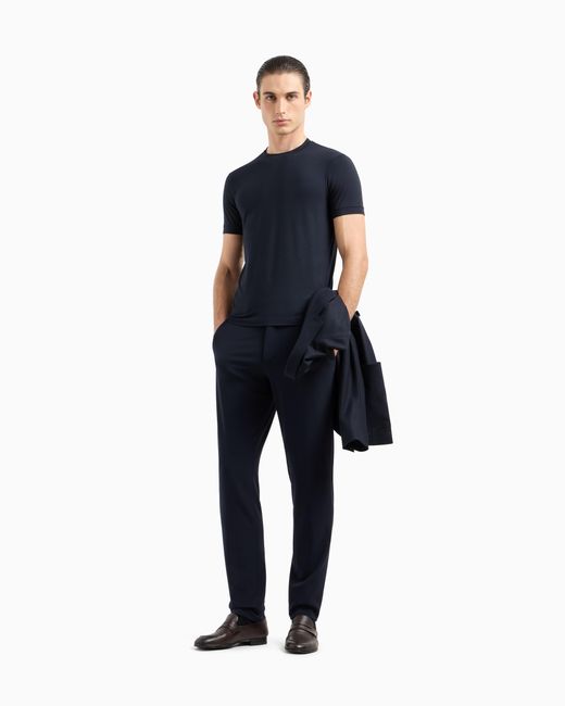 Camiseta Icon De Punto De Viscosa Elástico Con Cuello Redondo Giorgio Armani de hombre de color Blue