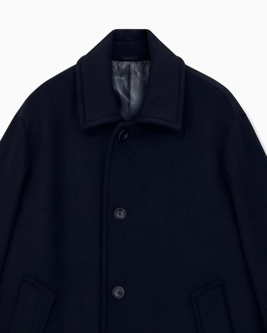 Giorgio Armani Blue Single-Breasted Wool And Cashmere Coat With A Notched Lapel for men