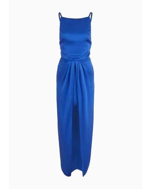Giorgio Armani Blue Langes Kleid Aus Doppellagigem Seidensatin