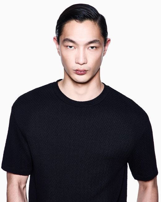 T-Shirt Ras-Du-Cou En Mélange De Viscose Et Cachemire Stretch Asv Giorgio Armani pour homme en coloris Black