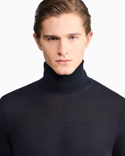 Giorgio Armani Blue Cashmere Mock-Neck Jumper for men