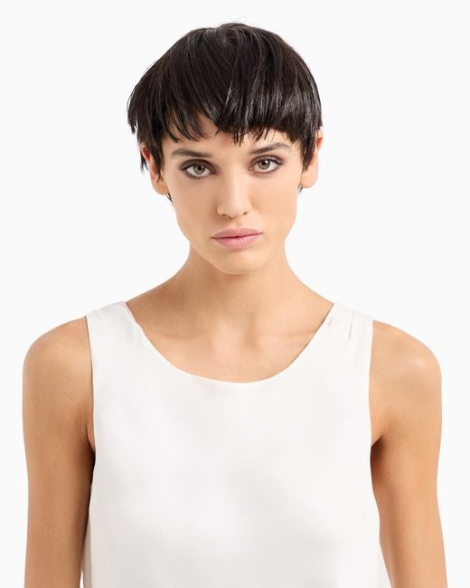 Giorgio Armani White Silk Top With A Sleeveless Crew Neck