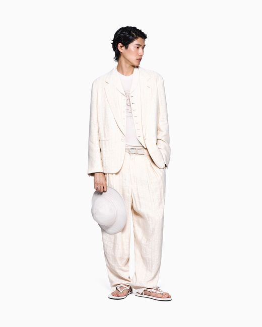 Giorgio Armani White Jacquard Viscose And Linen Single-Breasted Waistcoat for men