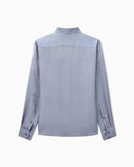 Giorgio Armani Blue Shirt Regular Fit Viscose Silk Chevron Jacquard Iridescent for men