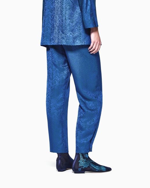 Giorgio Armani Blue Viscose Trousers With Chevron Jacquard