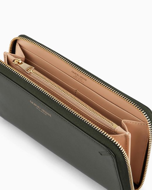 Giorgio Armani Green La Prima Portemonnaie Aus Strukturiertem Leder Mit Rundum-Reißverschluss