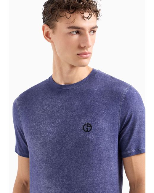 Camiseta En Punto De Mezcla De Modal Con Cuello Redondo Giorgio Armani de hombre de color Blue