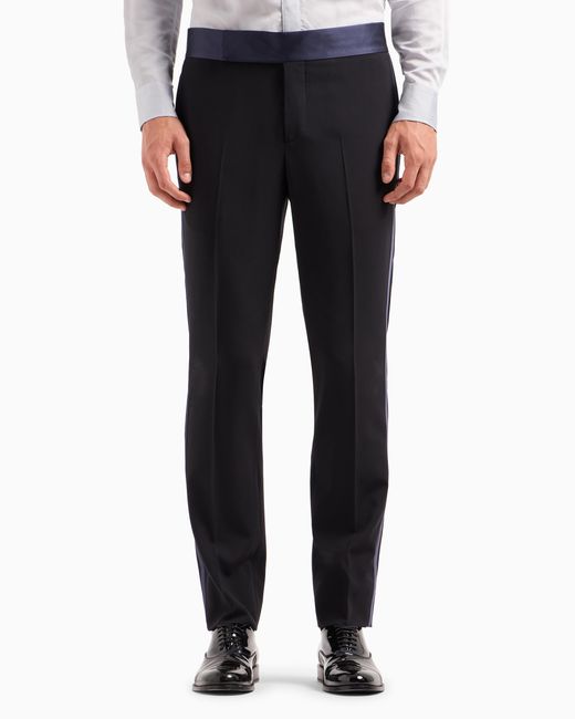 Giorgio Armani Blue Wool Crêpe Tuxedo Trousers for men