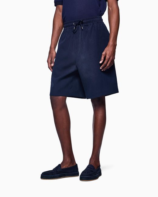 Giorgio Armani Blue Linen Canvas Flat-Front Bermuda Shorts for men
