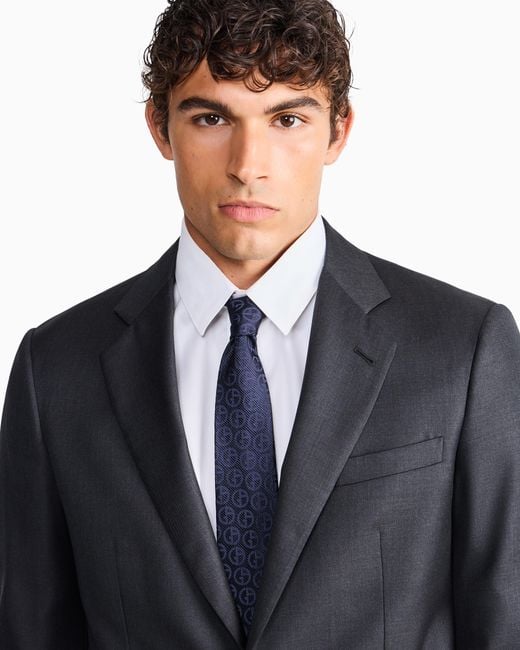 Giorgio Armani Blue Silk Necktie With A Subtle Herringbone Pattern for men