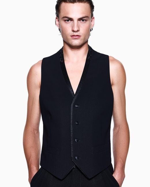 Giorgio Armani Blue Single-Breasted Waistcoat for men