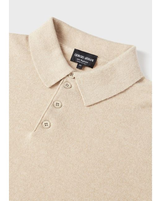Giorgio Armani Natural Long-sleeved, Pure Cashmere Polo Shirt for men