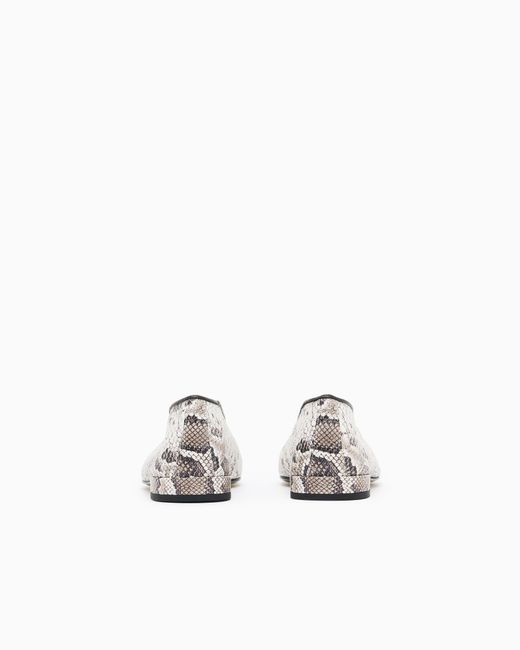 Giorgio Armani White Leather Python Print Flats With Square Toe