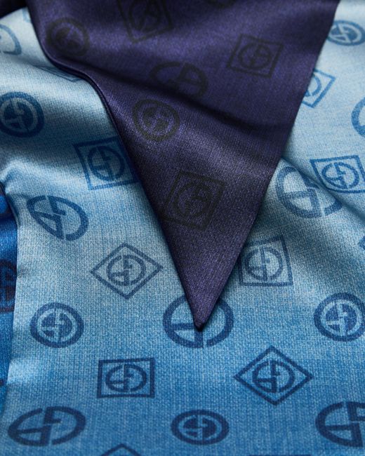 Giorgio Armani Blue Silk Satin Scarf With Monogram Print for men
