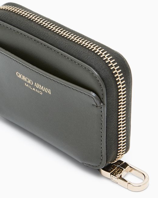 Giorgio Armani Green Leather Mini Wraparound-Zip Wallet
