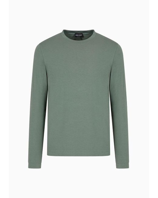 Giorgio Armani Green Stretch Viscose Jersey Jumper With Crew Neck And Long Sleeves for men
