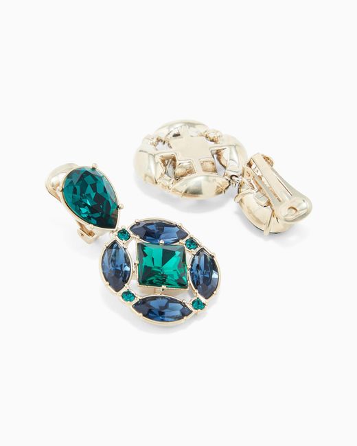 Giorgio Armani Blue Pendant Earrings With Swarovski Crystals