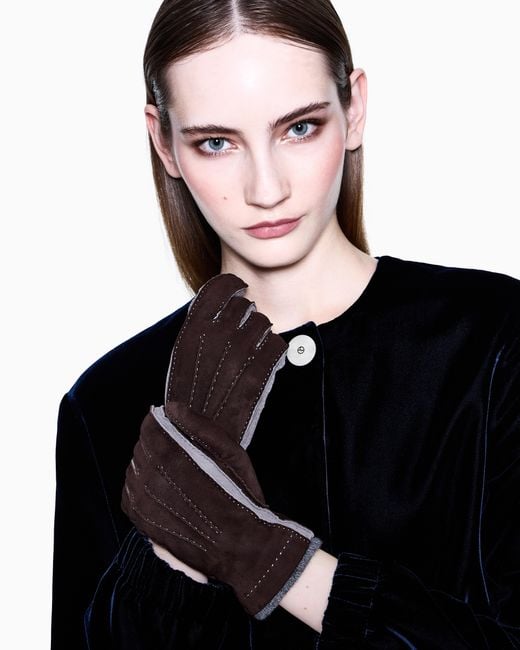 Giorgio Armani Brown Two-Tone Lambskin Suede Gloves