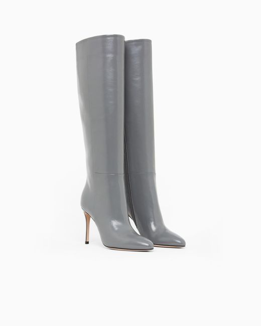 Giorgio Armani Gray Patent Leather High-Heeled Boots