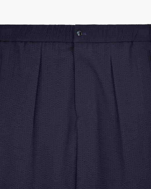Giorgio Armani Blue Single-Pleat, Virgin Wool And Cashmere Seersucker Trousers for men