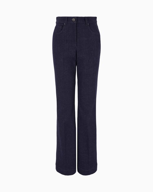 Giorgio Armani Blue Denim Trousers With High Waist And Flared Hem