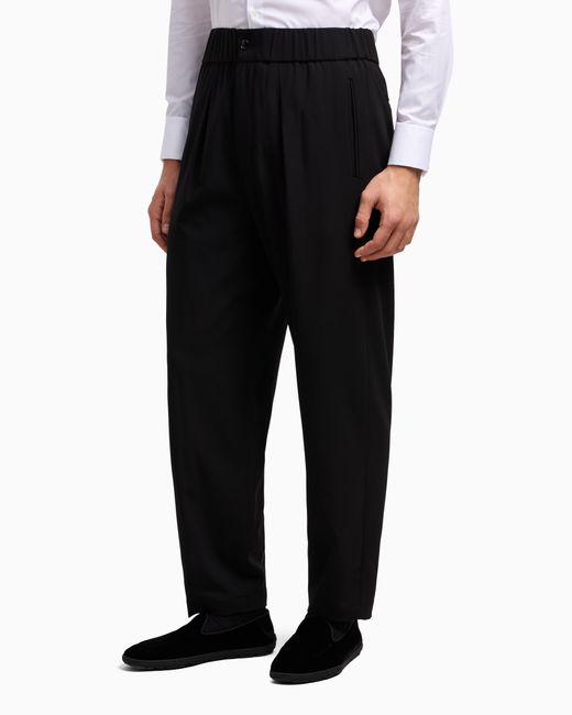 Giorgio Armani Black Single-Pleat, Pure Virgin Wool Crêpe Trousers for men