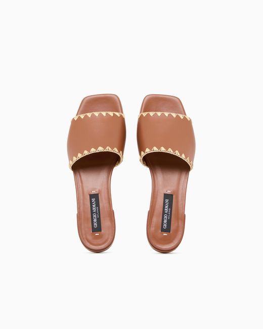 Giorgio Armani Brown Leather Sandals With Raffia Detail