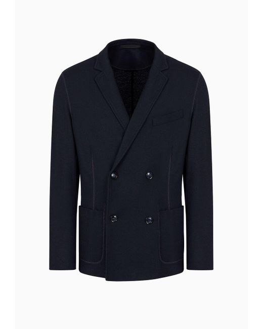 Giorgio Armani Blue Icon Double-breasted Jacket In Fulled Cashmere Interlock for men