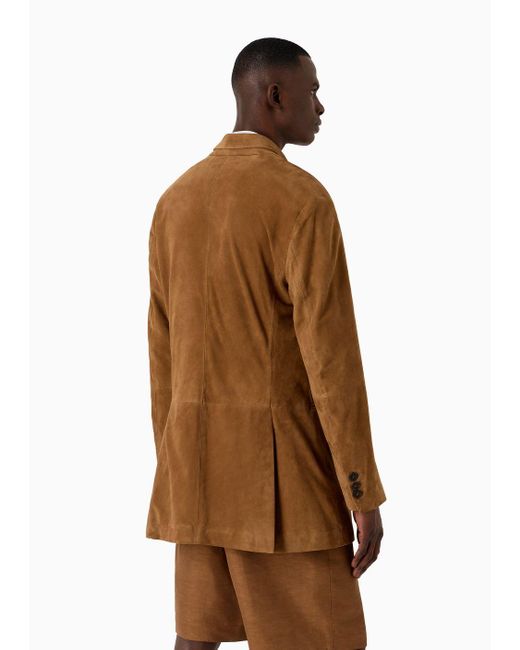 Veste À Simple Boutonnage En Cuir Suédé Giorgio Armani pour homme en coloris Brown