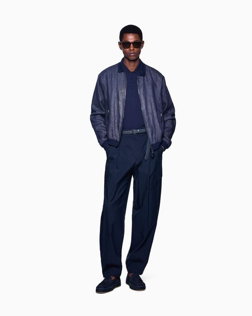 Cazadora De Lino Y Algodón Giorgio Armani de hombre de color Blue