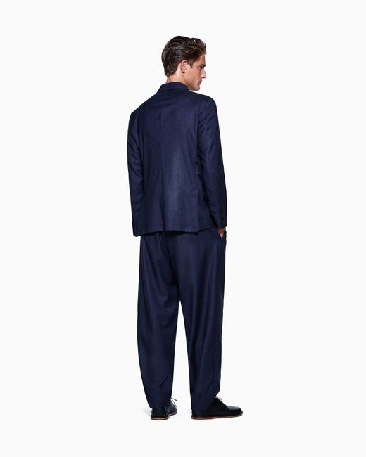 Giorgio Armani Blue Double-Breasted Denim-Effect Wool Suit for men