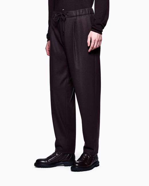 Giorgio Armani Blue Trouser Cashmere Regular Fit Solid Stretch Drap for men