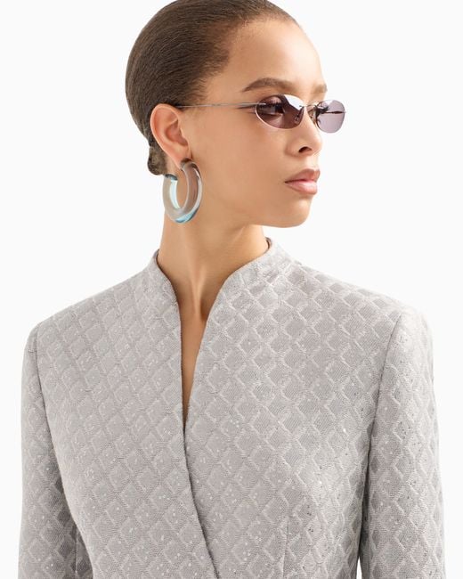 Giorgio Armani Gray Doppelreihiges Sakko Aus Zweifarbigem Jacquard-Stoff