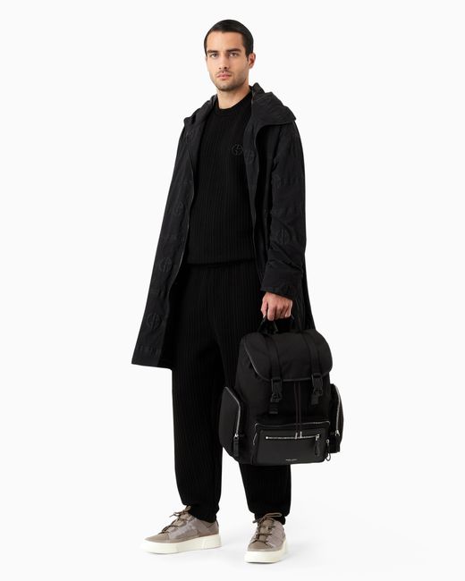 Mochila De Nailon Reciclado Y Cuero Plena Flor Asv Giorgio Armani de hombre de color Black