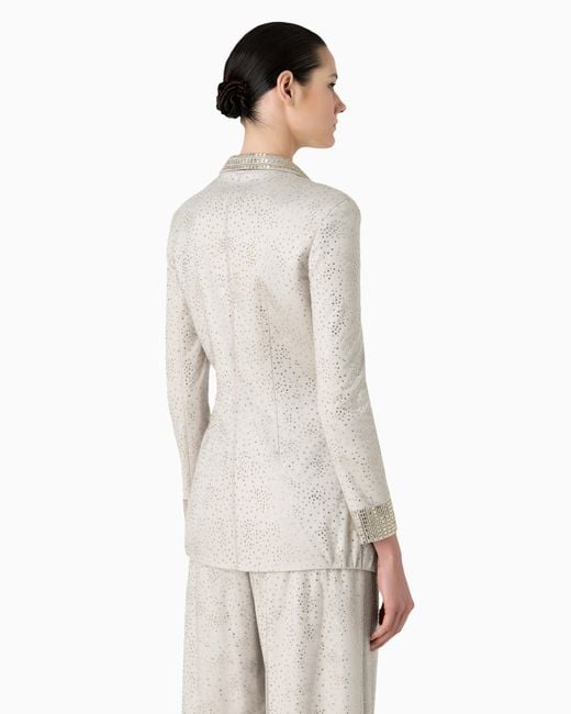 Giacca Monopetto Con Ricamo Cristalli di Giorgio Armani in White