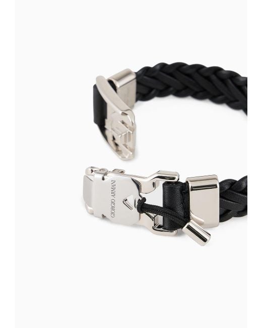 Giorgio Armani Black Woven-leather Bracelet for men