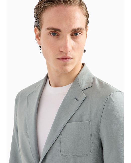 Giorgio Armani Blue Upton Line Single-breasted Jacket In A Silk-blend Twill for men