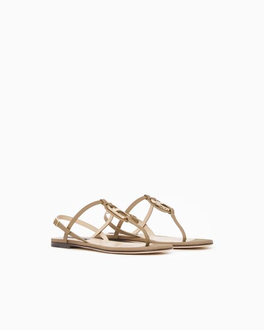 Giorgio Armani White Leather Flat Thong Sandals