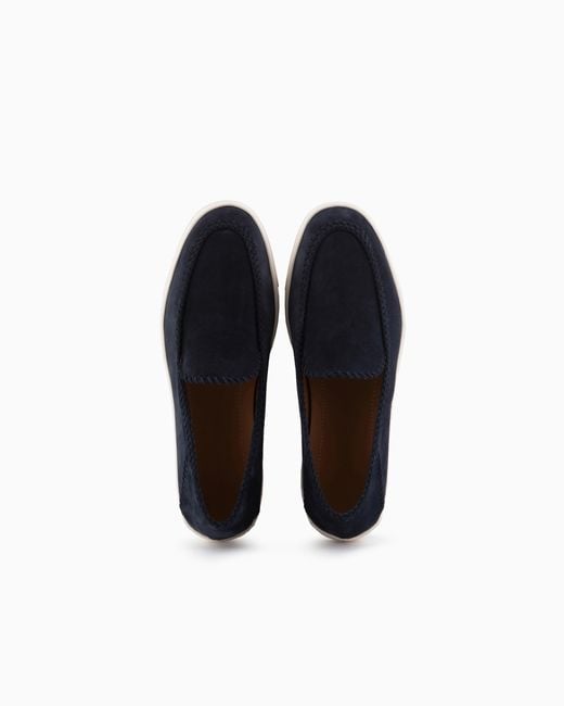 Giorgio Armani White Suede Slip On With Threading And Rubber Sole for men