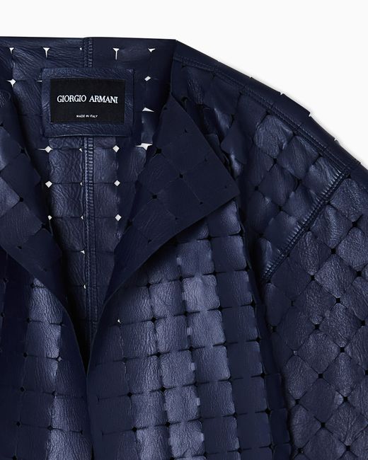Giorgio Armani Blue Carved Nappa Lambskin Jacket